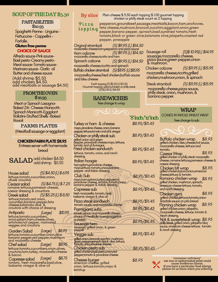 lunch menu chapel hill italian restaurant